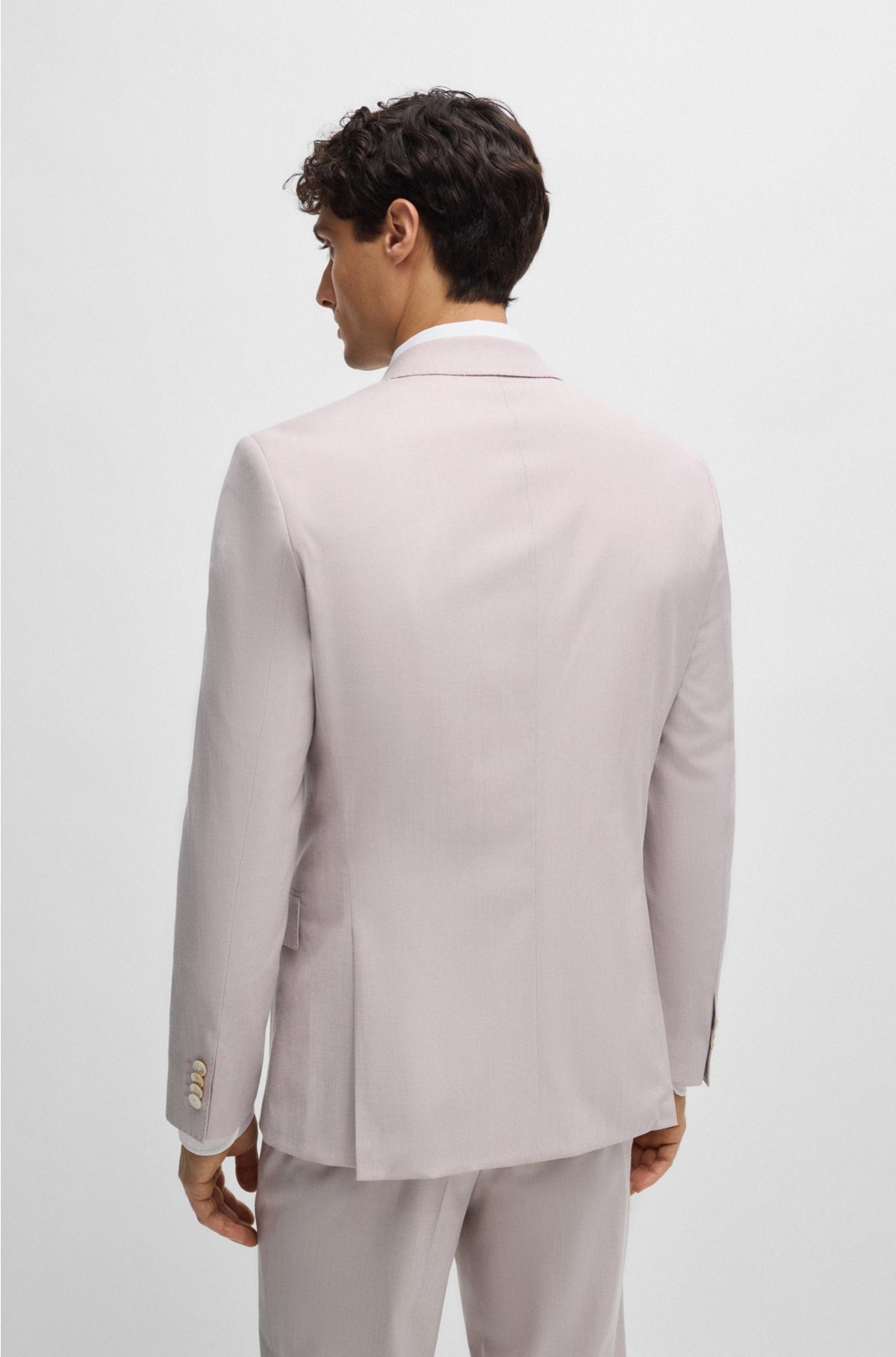 Slim-fit suit in a melange wool blend, light pink