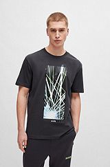 Regular-fit T-shirt in stretch cotton with seasonal artwork, Dark Grey