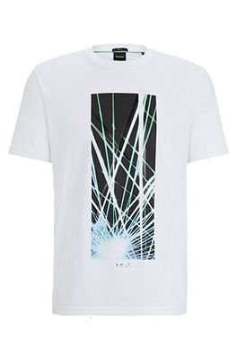 BOSS Regular fit T shirt in stretch cotton with seasonal artwork