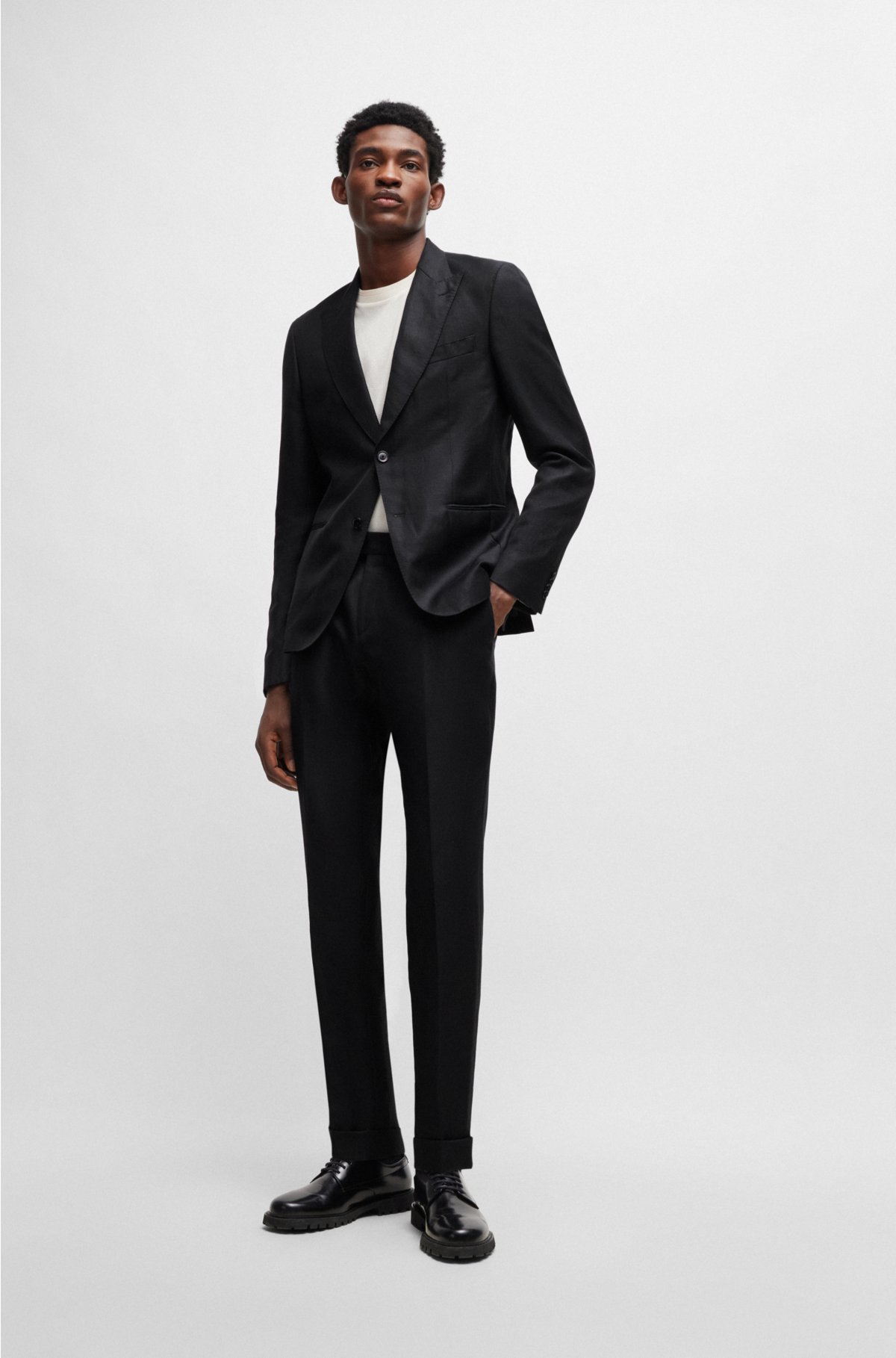 BOSS - Slim-fit suit in melange wool and linen
