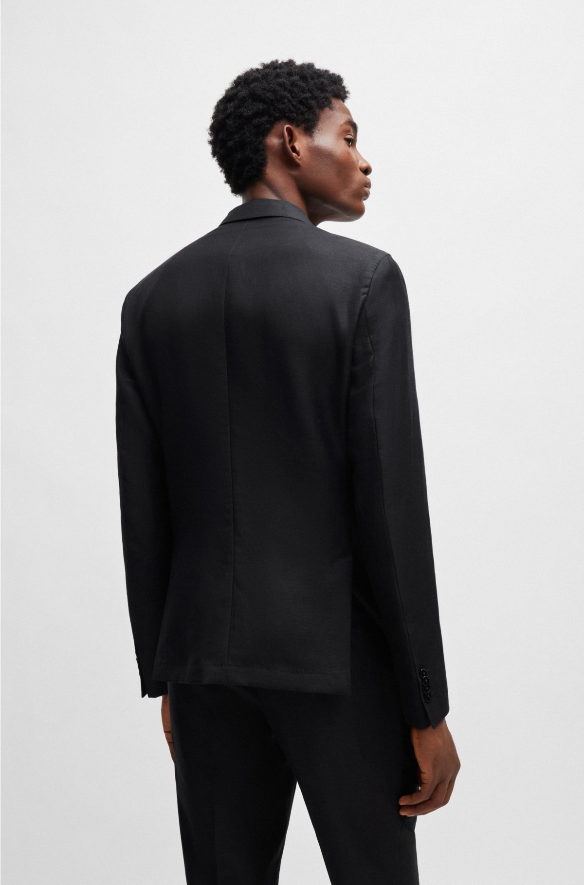 BOSS - Slim-fit suit in melange wool and linen