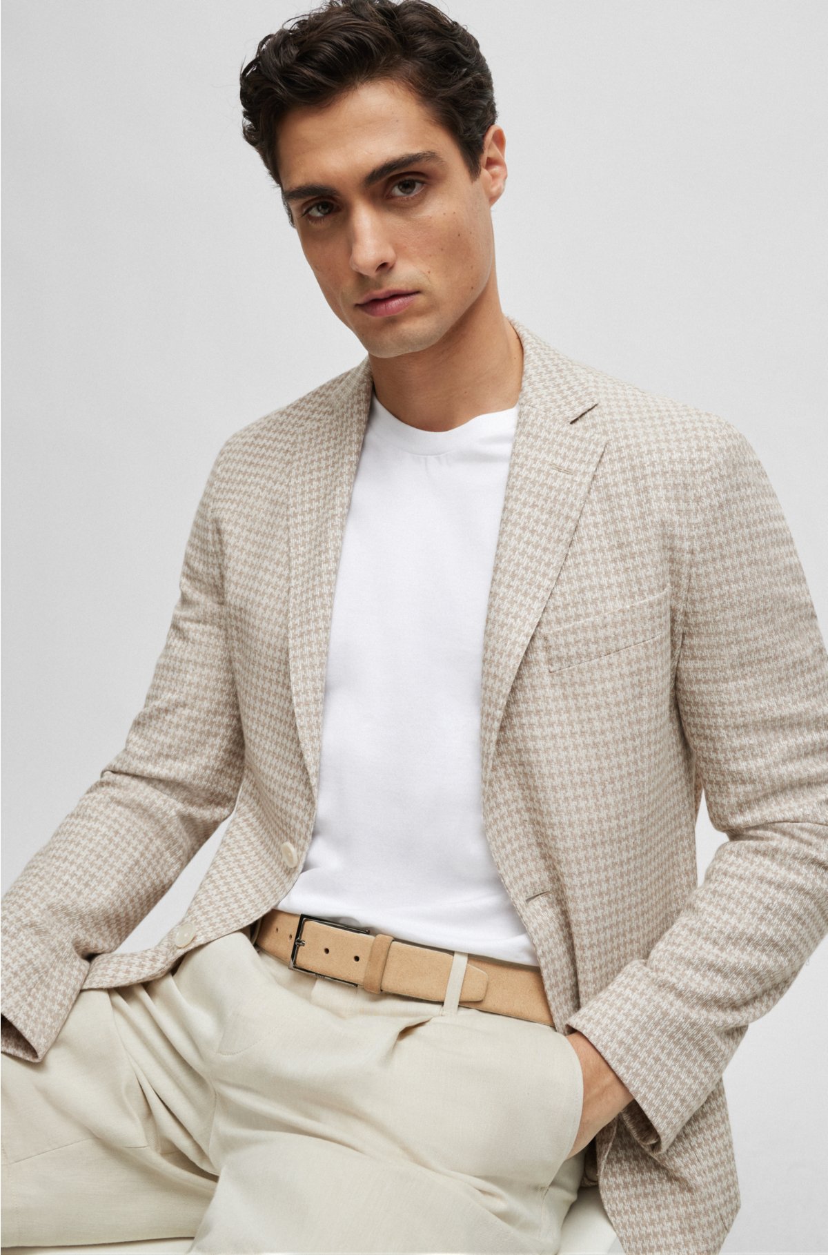 Slim-fit jacket in all-over patterned jersey, Beige