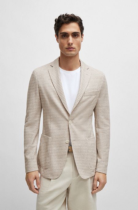 Slim-fit jacket in all-over patterned jersey, Beige