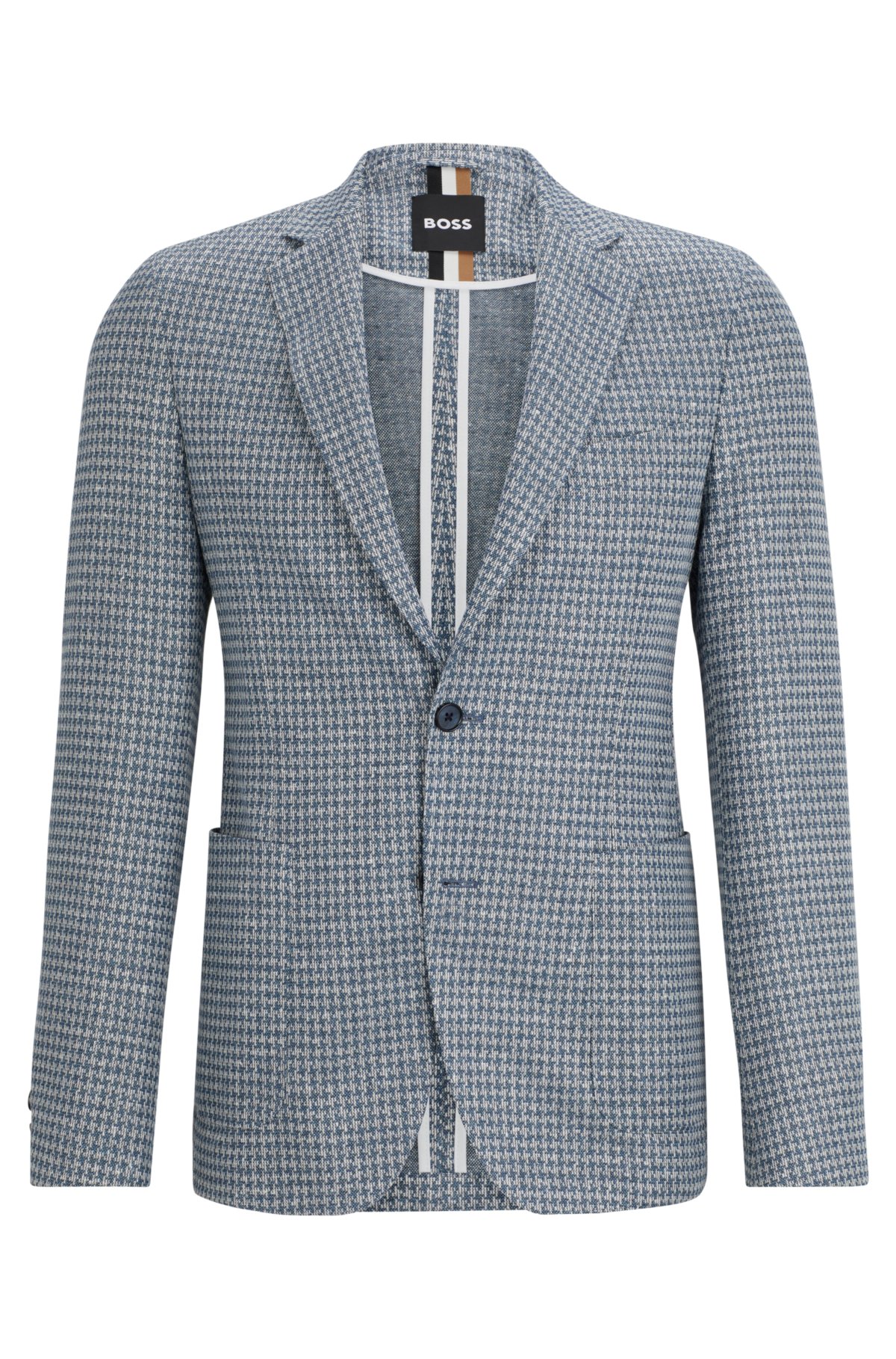 Slim-fit jacket in all-over patterned jersey, Blue