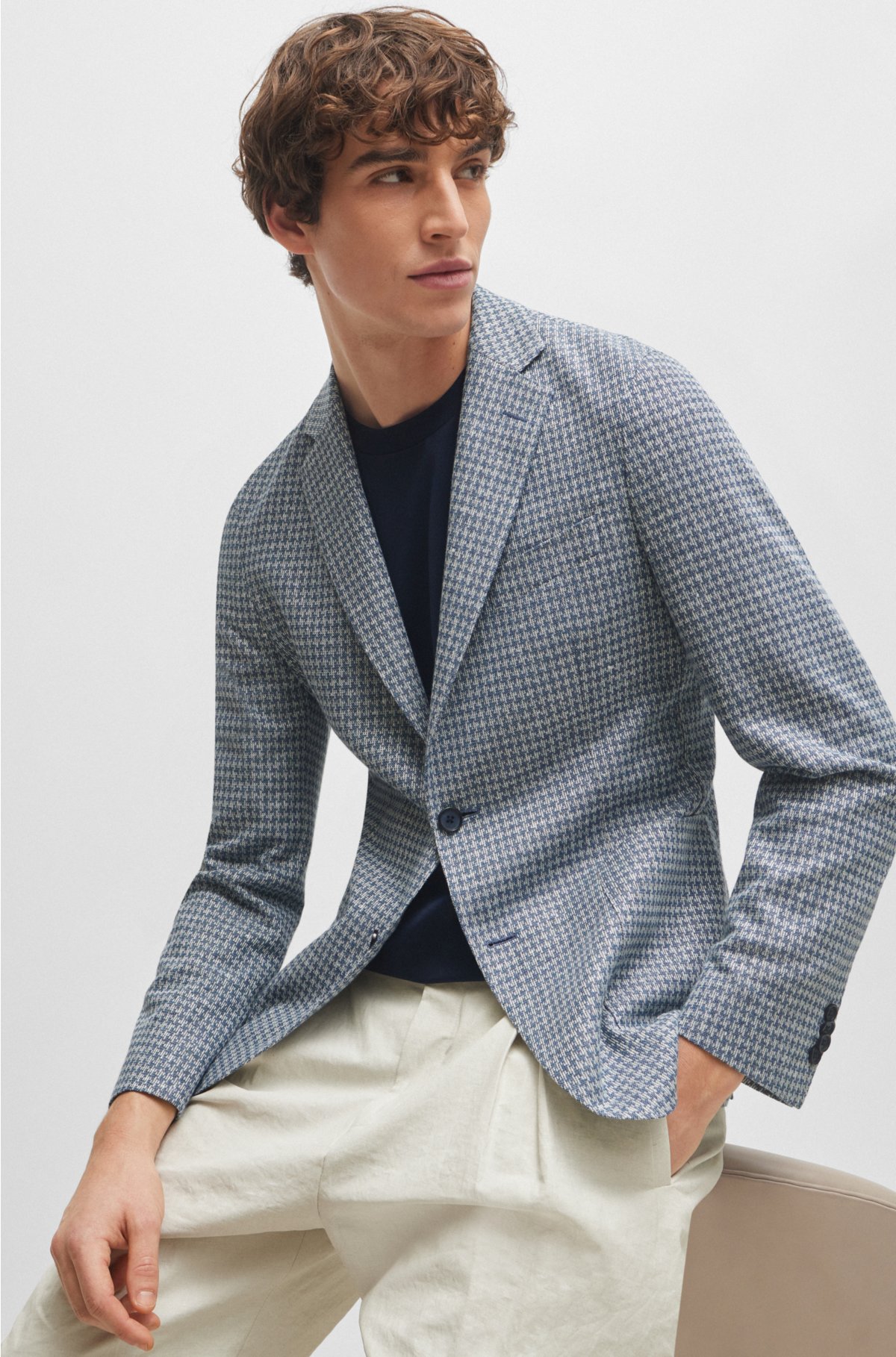 Slim-fit jacket in all-over patterned jersey, Blue
