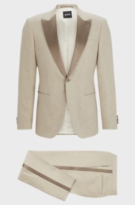 Slim-fit tuxedo in micro-patterned linen, Beige