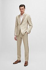 Slim-fit tuxedo in micro-patterned linen, Beige