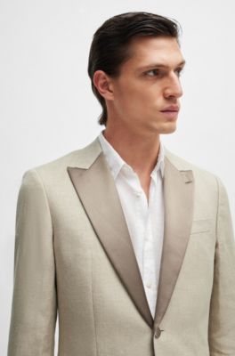 Slim-fit tuxedo in micro-patterned linen, Beige