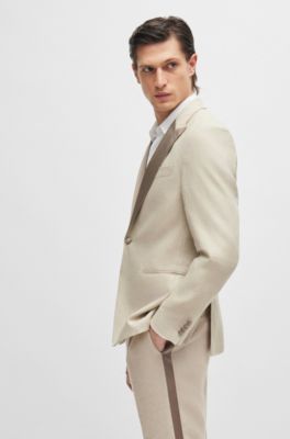Fein gemusterter Slim-Fit Smoking aus Leinen, Beige