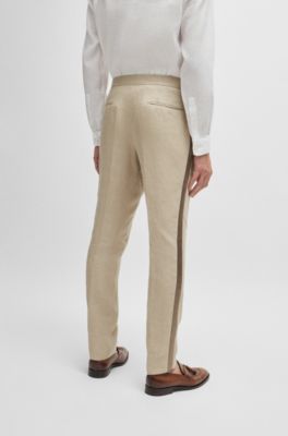 Slim-fit tuxedo in micro-patterned linen, Beige