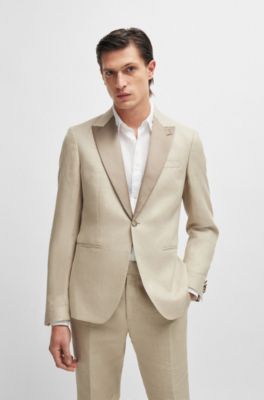 Slim-fit tuxedo in micro-patterned linen, Beige