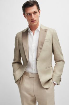 Slim-fit tuxedo in micro-patterned linen, Beige