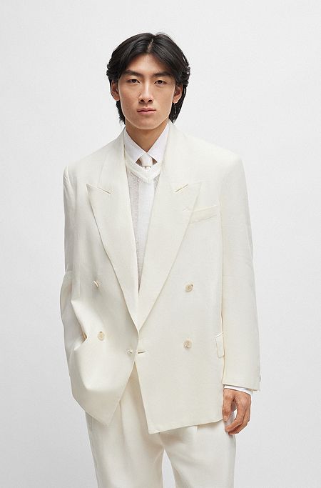 Relaxed-fit jacket in micro-patterned linen, White