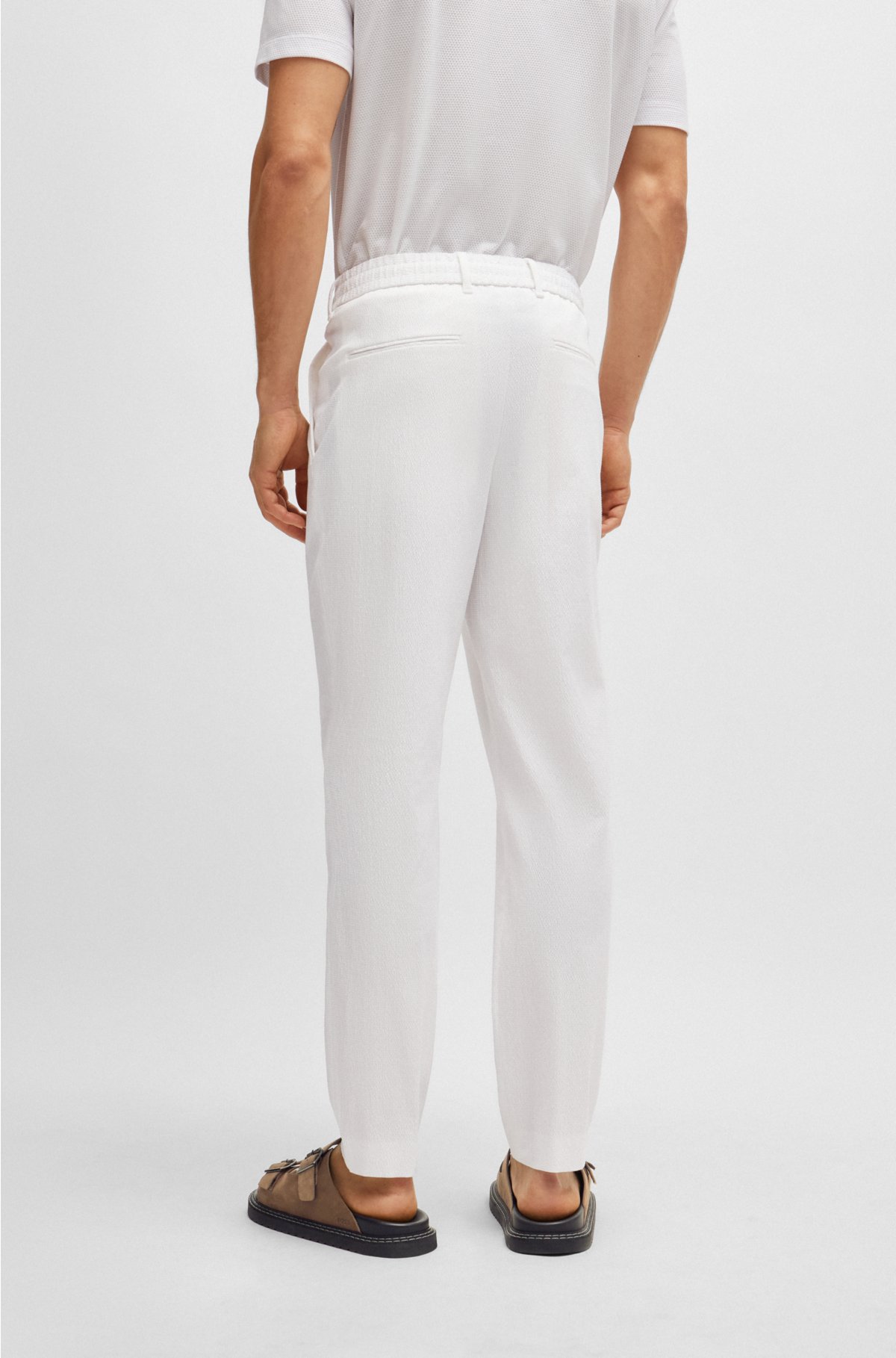 Relaxed-fit trousers in cotton-blend seersucker, White