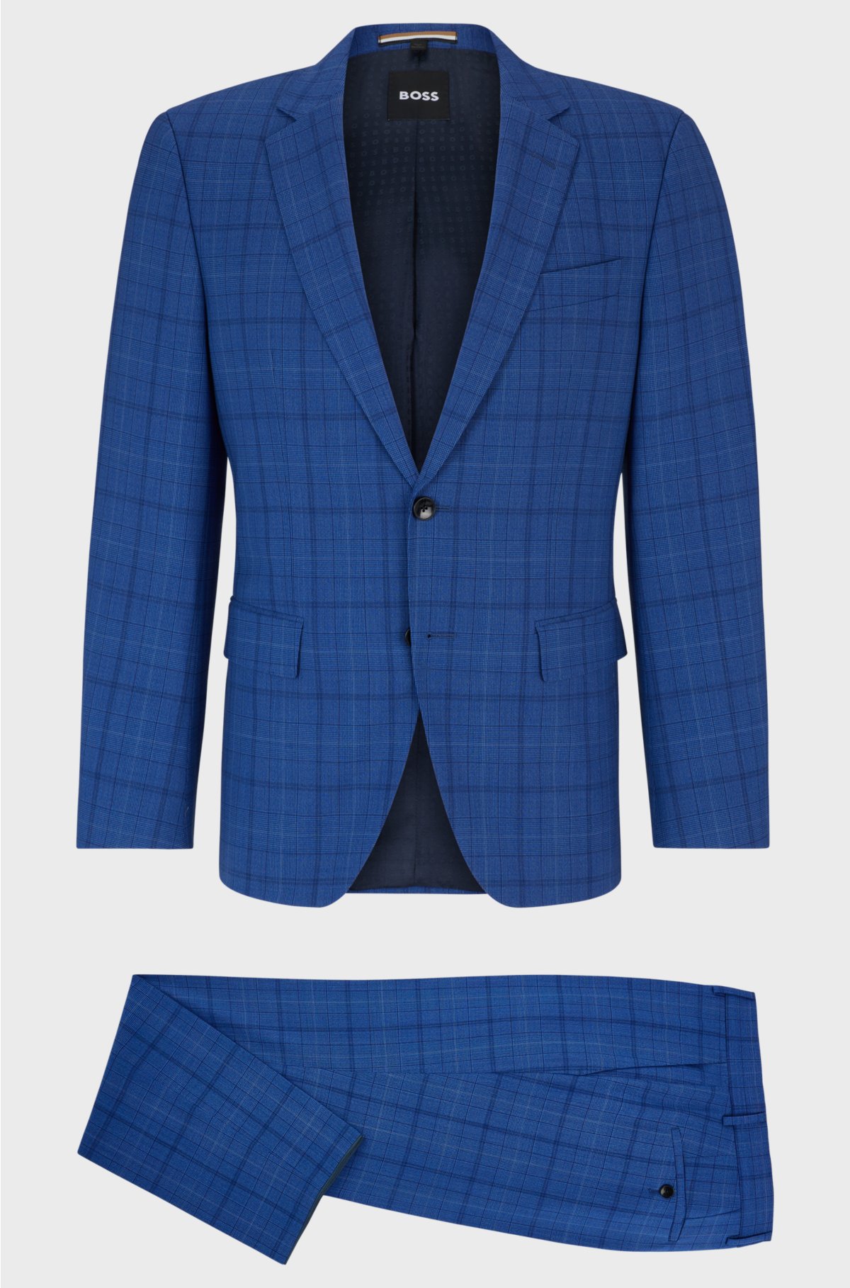 Slim-fit suit in checked virgin wool, Blue