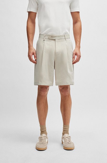 Relaxed-fit shorts in melange linen and cotton, Light Beige