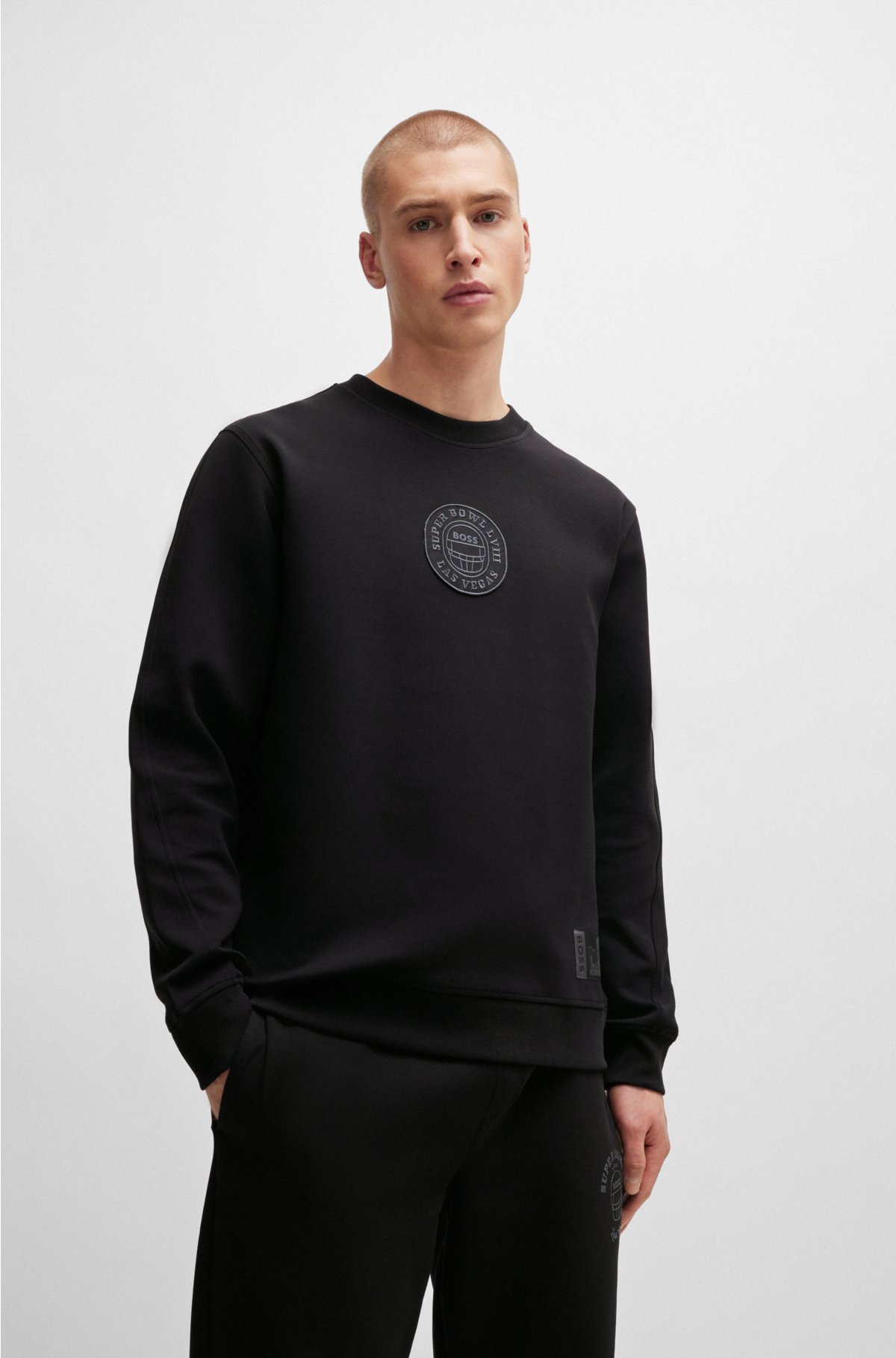 BOSS x NFL cotton-blend sweatshirt with metallic print, Black