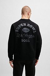 BOSS x NFL-sweatshirt i bomuldsblanding med metallisk print, Sort