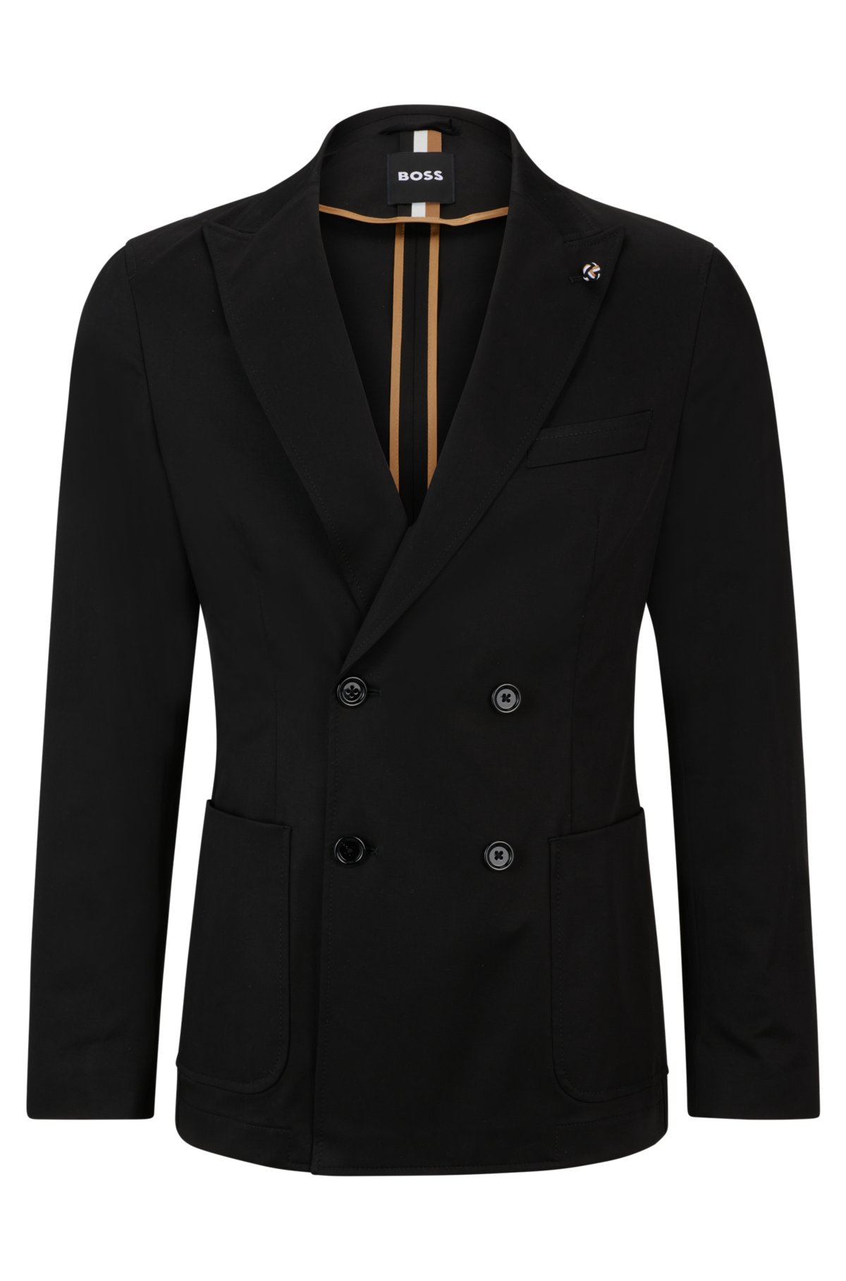 Slim-fit double-breasted jacket in stretch cotton, Black
