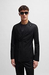Двубортный пиджак приталенного кроя из эластичного хлопка, Черный