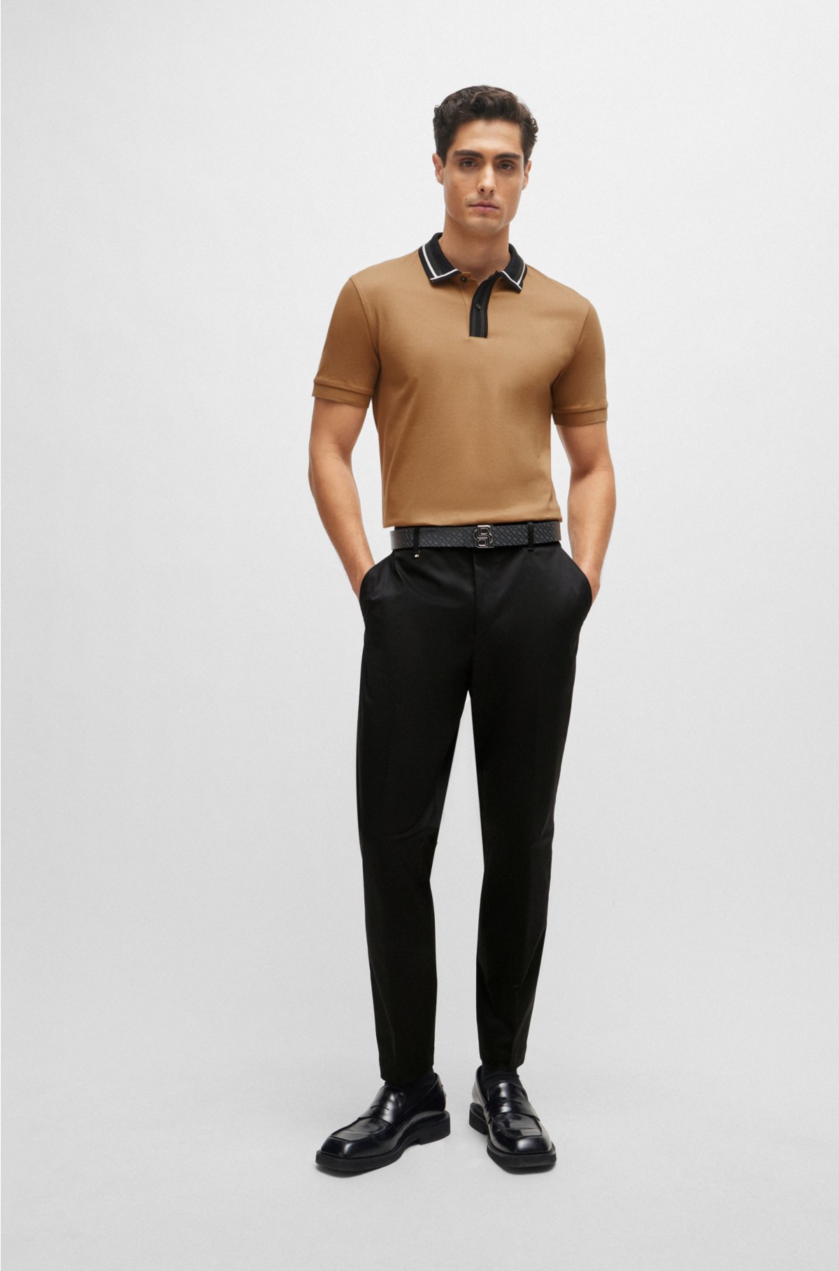 Relaxed-fit button-up trousers in stretch cotton, Black