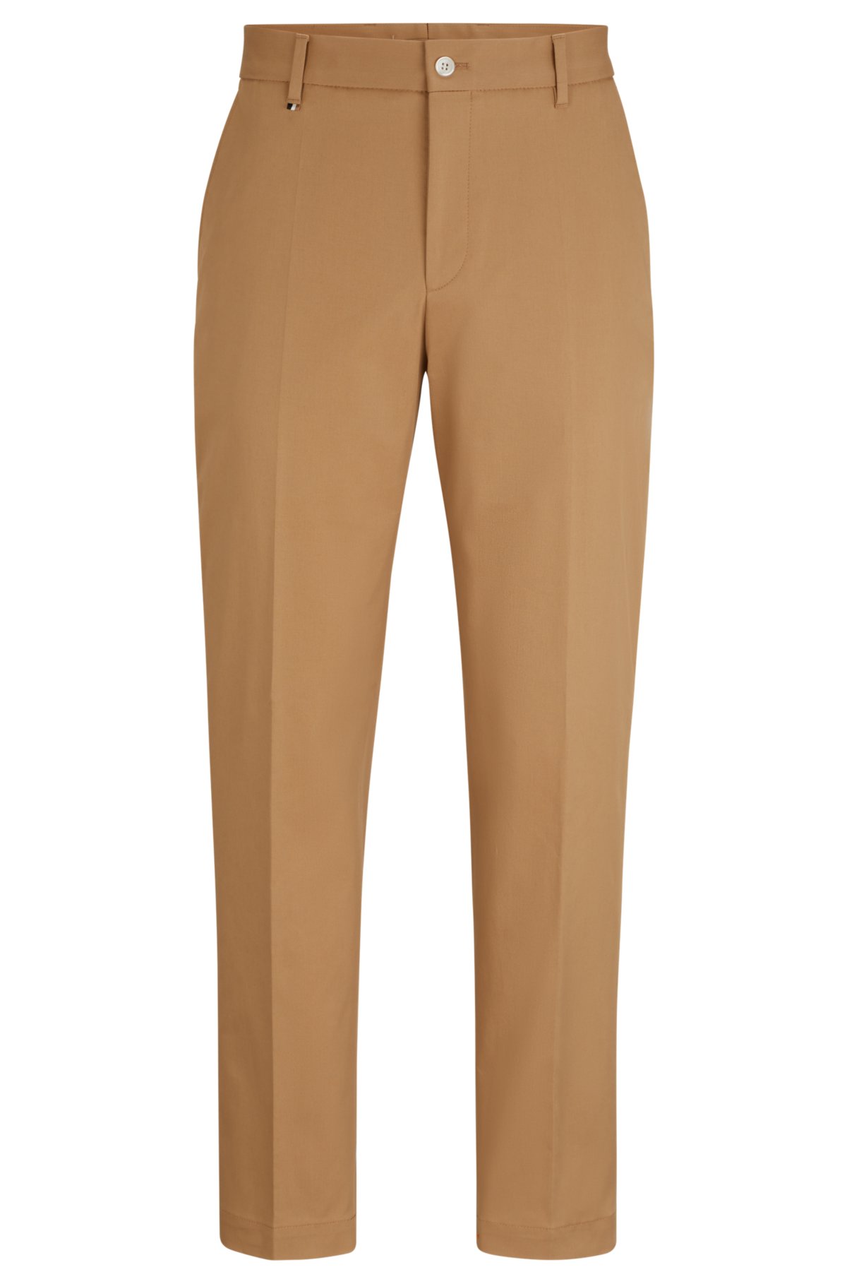 Relaxed-fit button-up trousers in stretch cotton, Light Brown