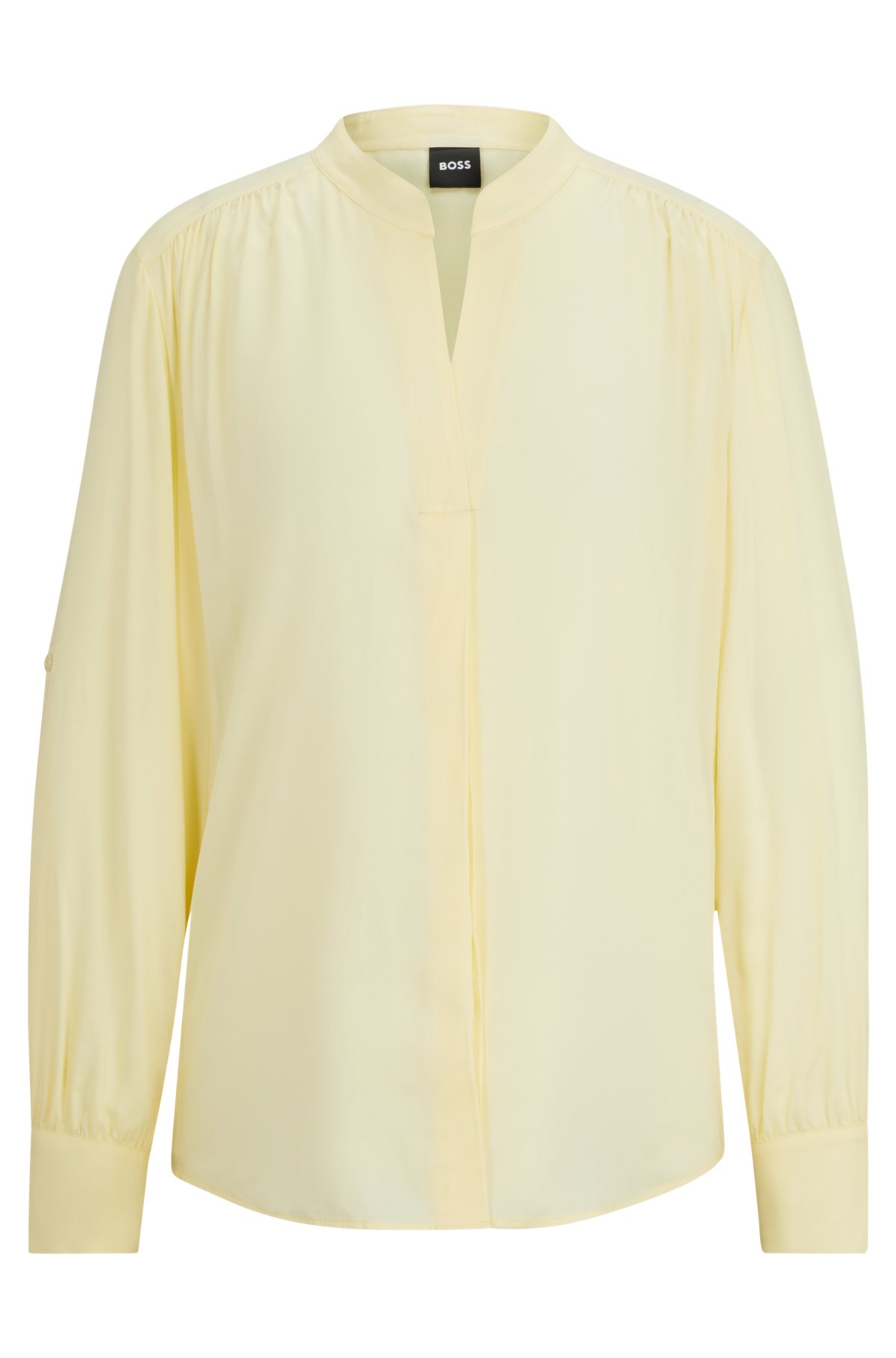 Notch-neckline blouse in lightweight voile, Light Yellow