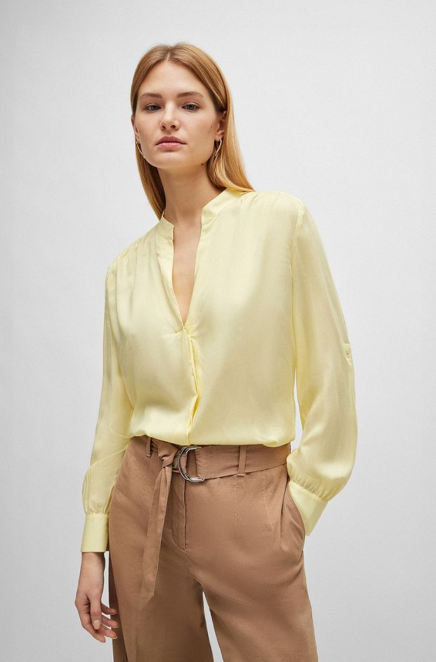 Блузка из легкой вуали с фигурным вырезом, Светло-желтый