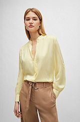 Notch-neckline blouse in lightweight voile, Light Yellow