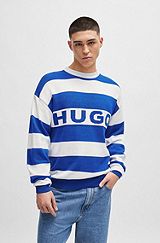 Block-stripe relaxed-fit sweater with logo lettering, Blue