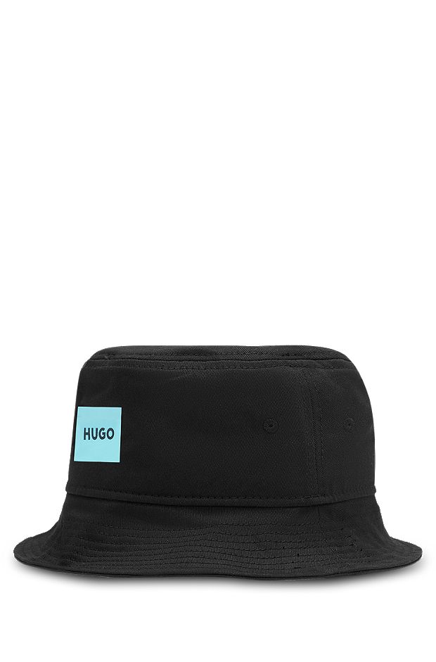 Cotton-twill bucket hat with logo label, Black