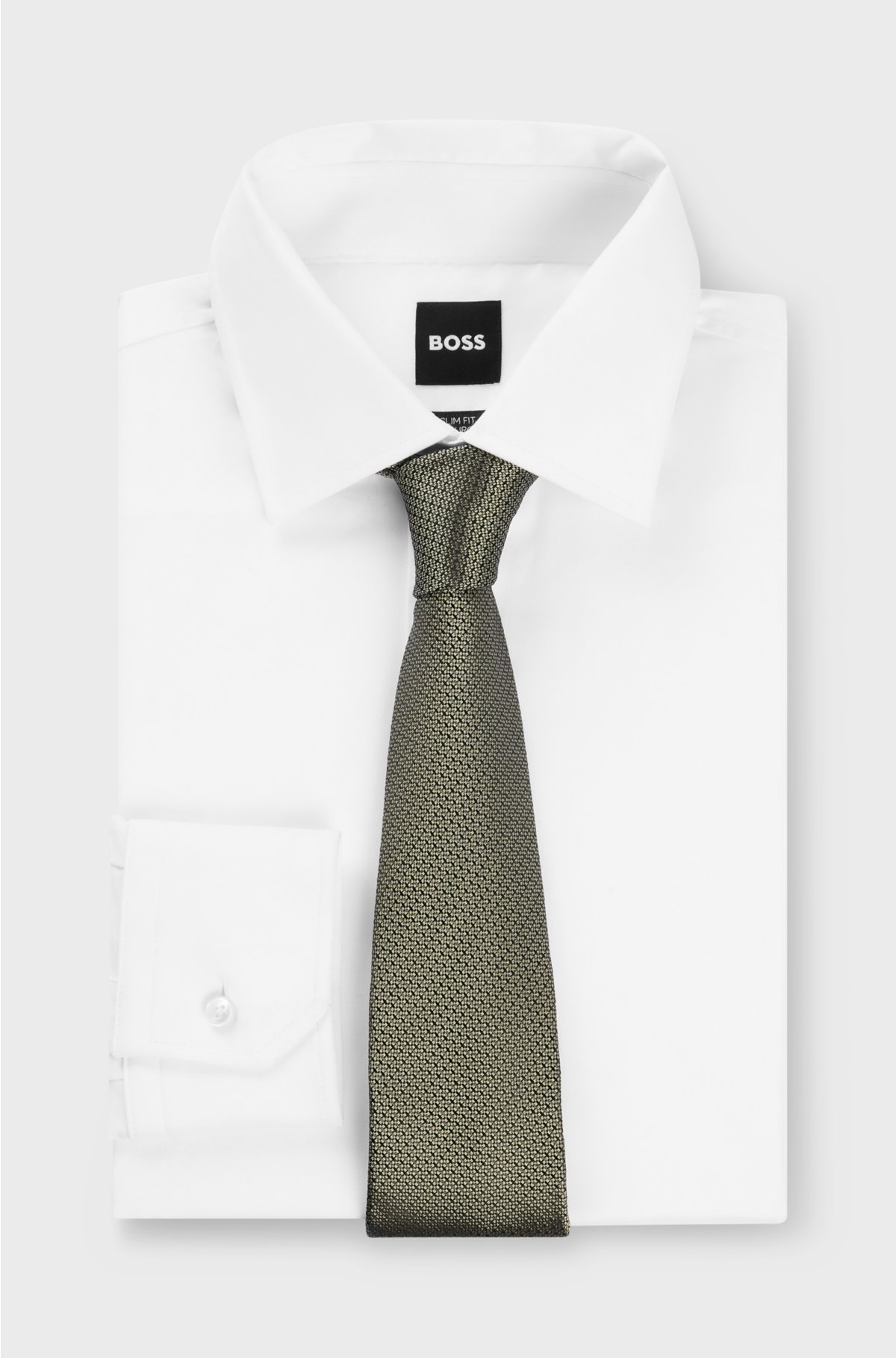 Silk tie in structured jacquard, Green