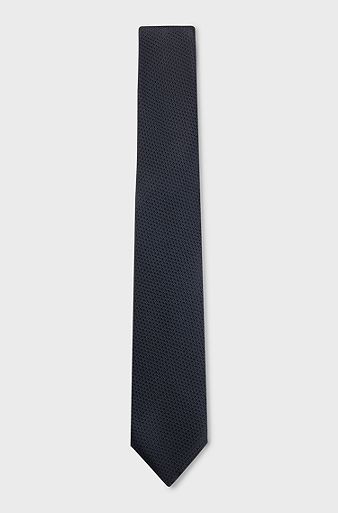 Silk tie in structured jacquard, Dark Blue