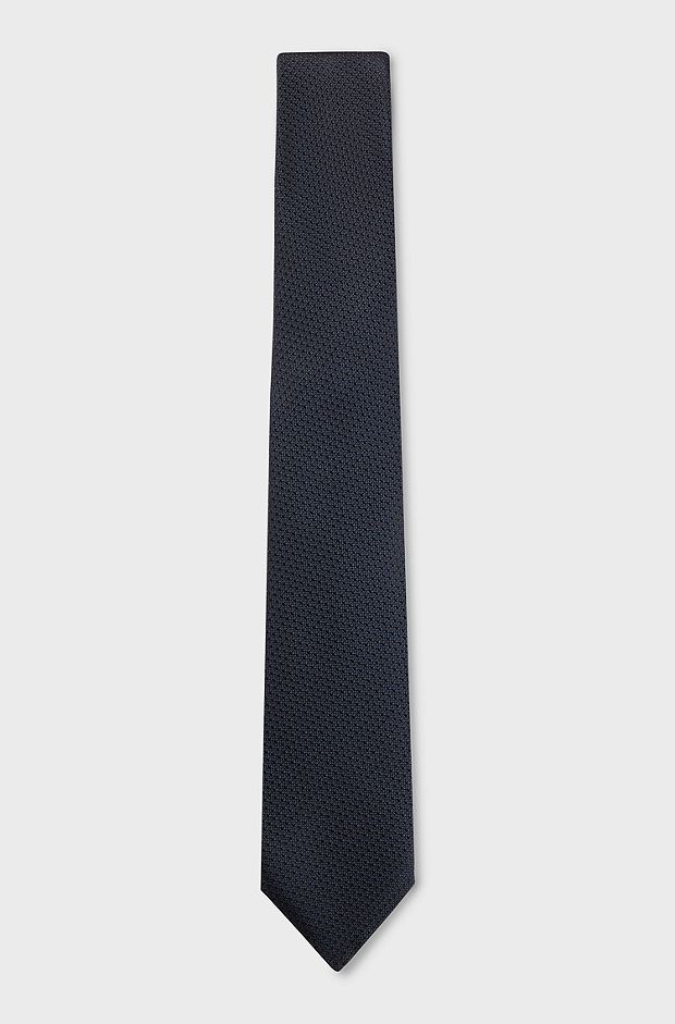 Silk tie in structured jacquard, Dark Blue