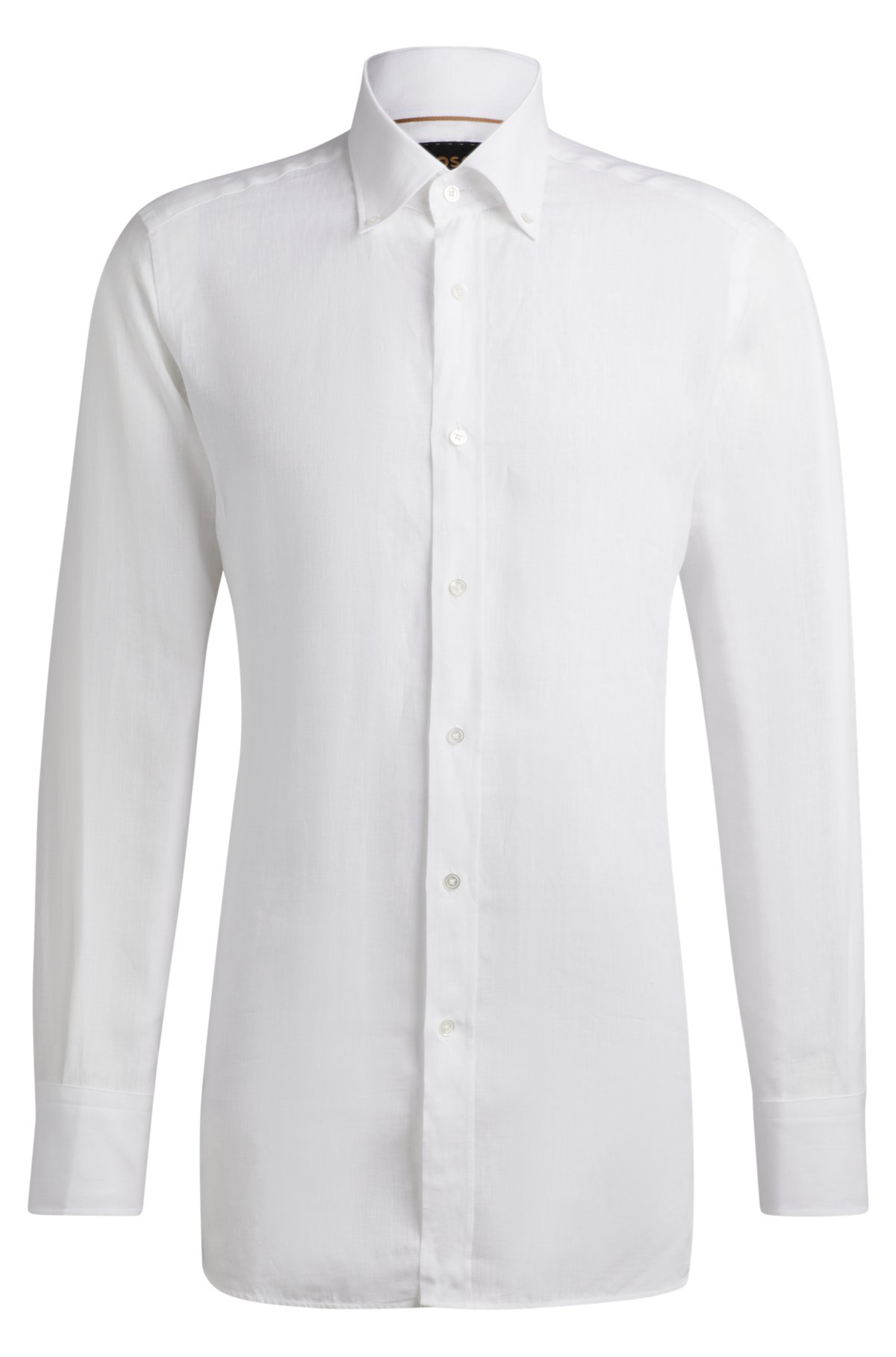 Long-length regular-fit button-down shirt in linen, White