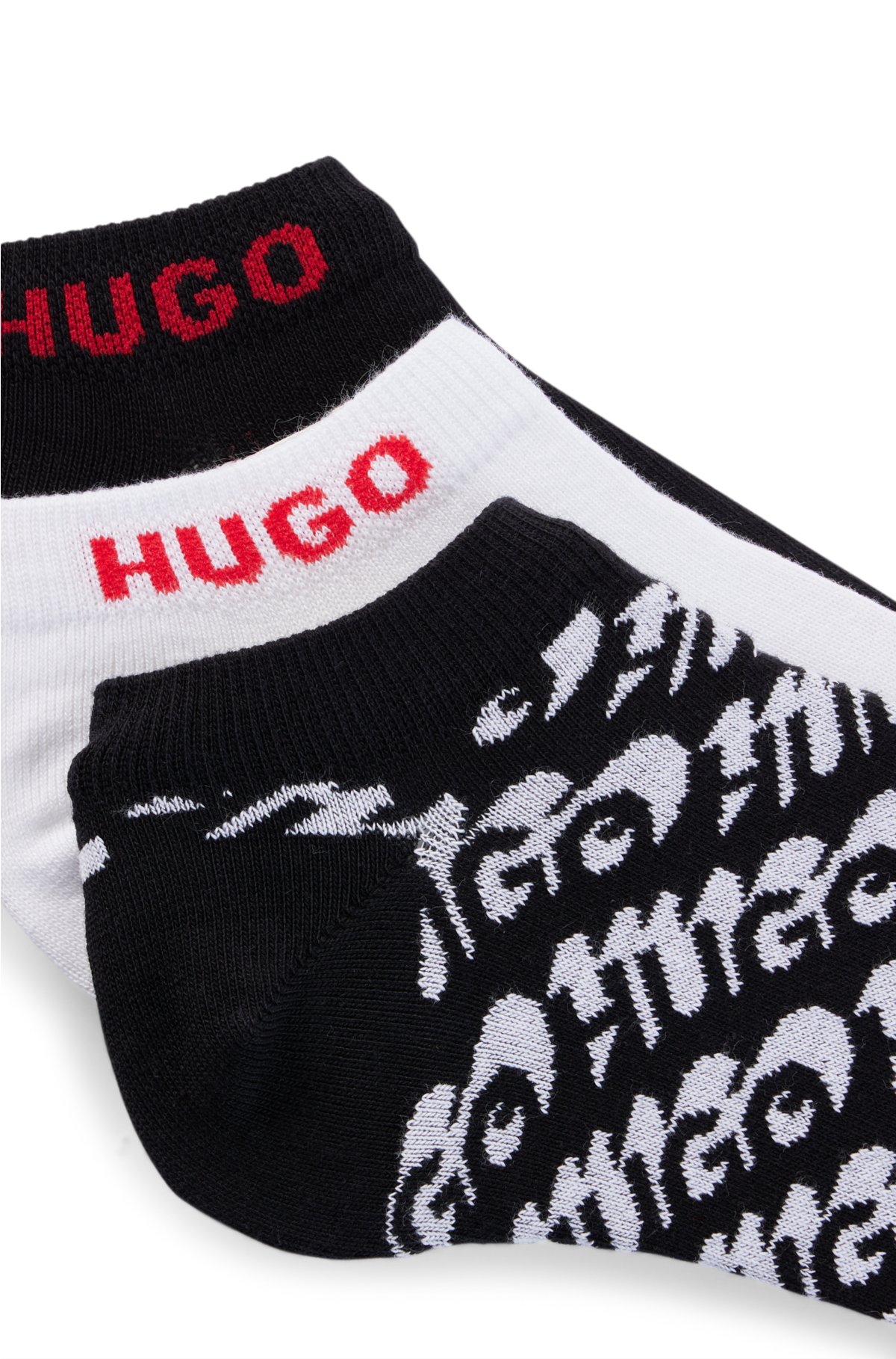 Three-pack of cotton-blend ankle socks with logos, Black