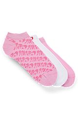 Three-pack of cotton-blend ankle socks with logos, Pink