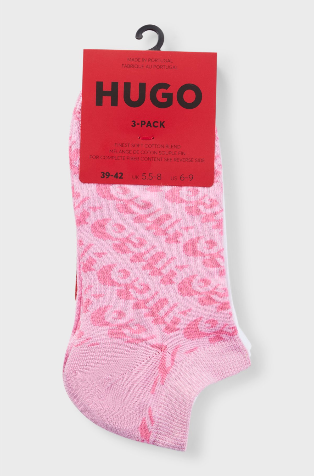 Three-pack of cotton-blend ankle socks with logos, Pink