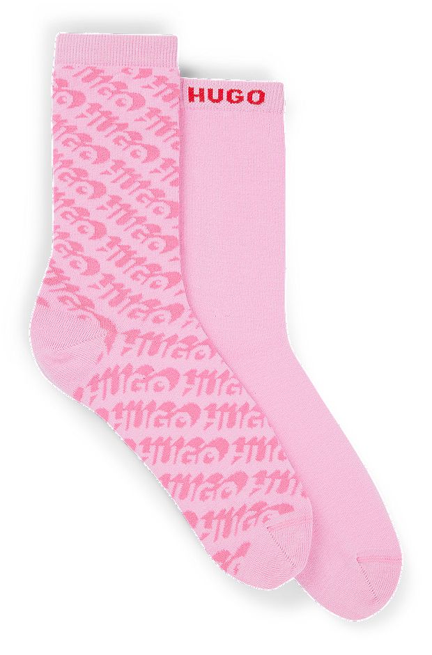 Two-pack of regular-length socks in a cotton blend, Pink Patterned