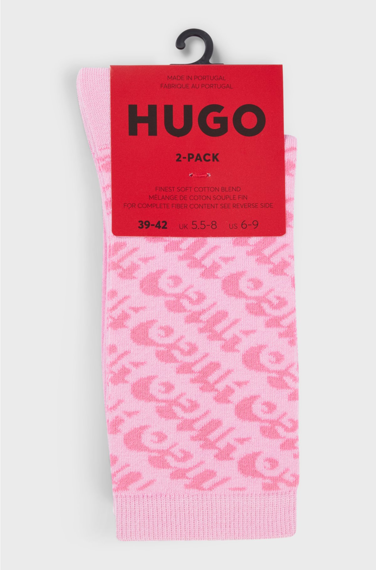Two-pack of regular-length socks in a cotton blend, Pink Patterned