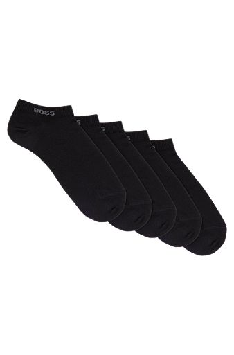 Fünfer-Pack knöchellange Socken mit Logo-Details, Schwarz