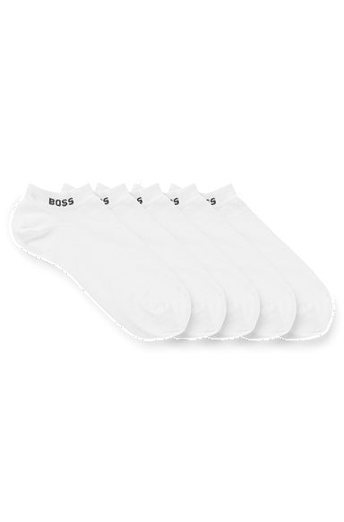 Fünfer-Pack knöchellange Socken mit Logo-Details, Weiß
