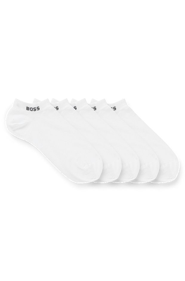 Fünfer-Pack knöchellange Socken mit Logo-Details, Weiß