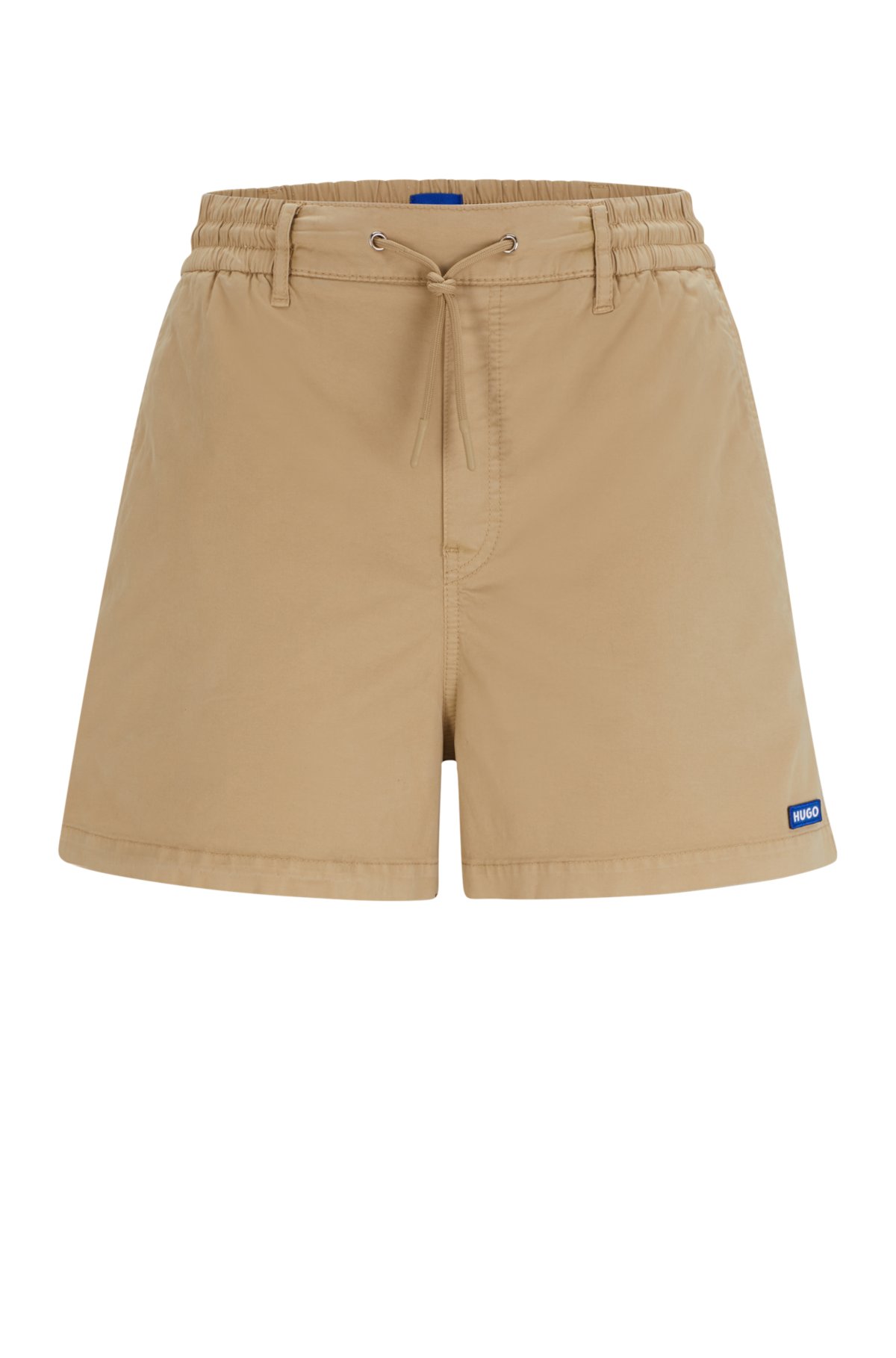 Relaxed-fit shorts in stretch cotton with logo label, Light Beige