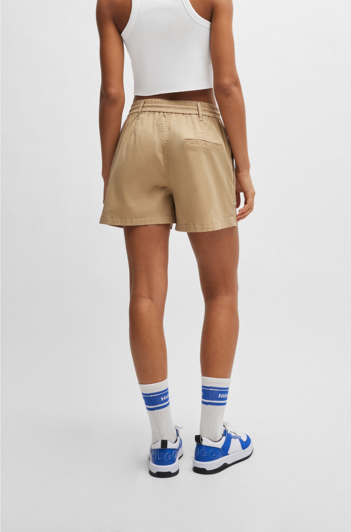 Relaxed-fit shorts in stretch cotton with logo label, Light Beige