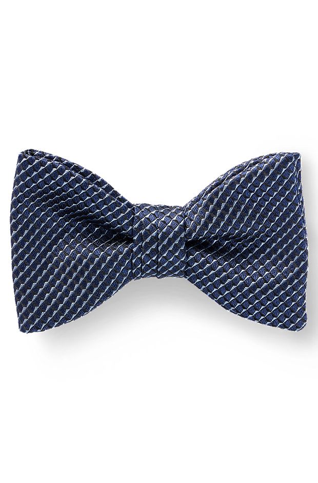 Silk-blend bow tie with jacquard pattern, Dark Blue