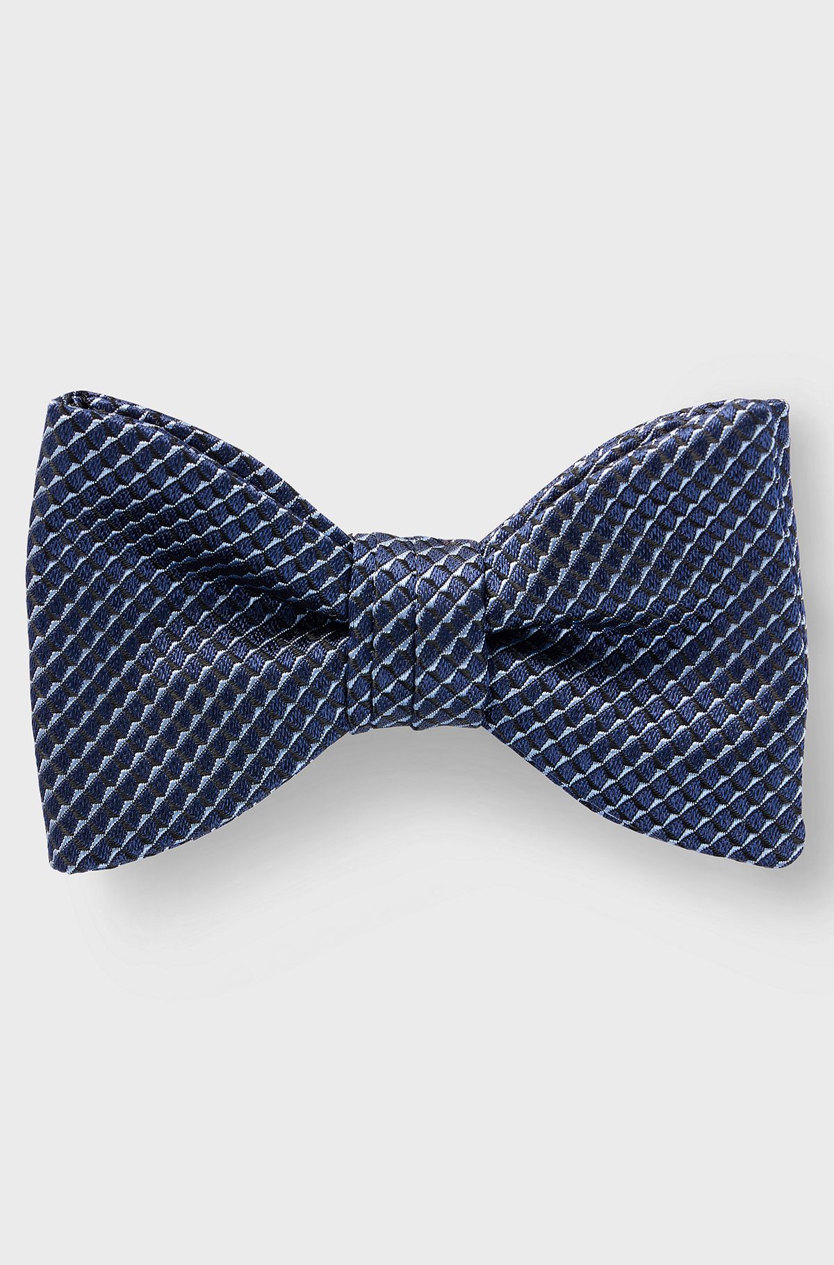 Silk-blend bow tie with jacquard pattern, Dark Blue