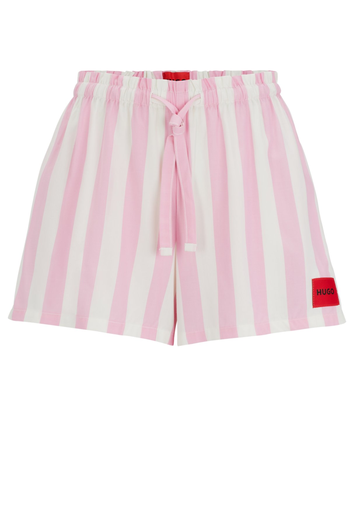 Patterned pyjama shorts with red logo label, Pink