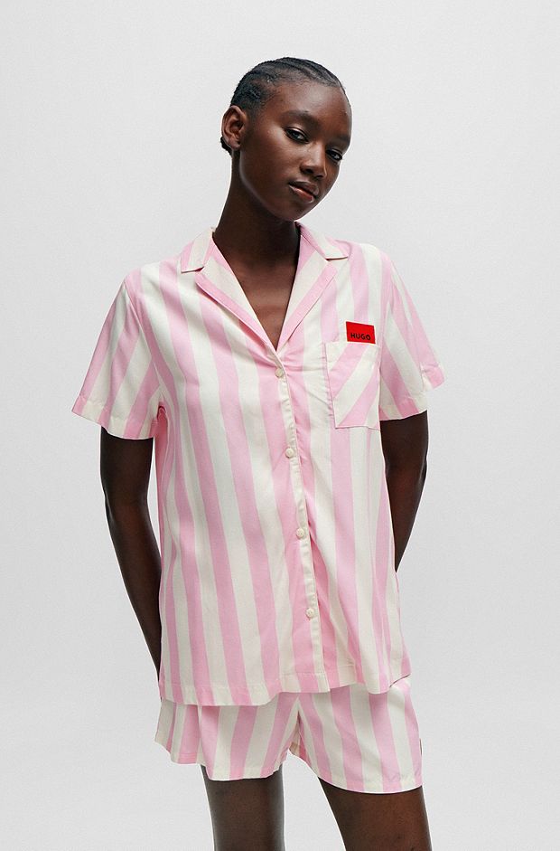 Pyjamashirt met dessin en rood logolabel, Pink