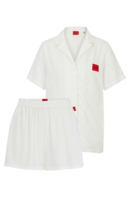 Regular-fit pyjamas with red logo labels, White